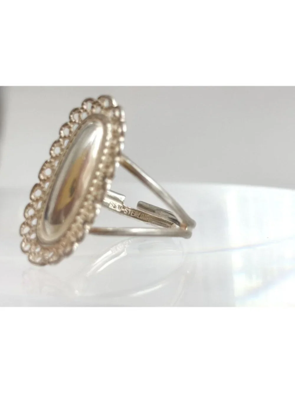 Beau Sterling Signed Cutout Lace Frame Sterling Silver 925 Vintage Ring sz 5.75